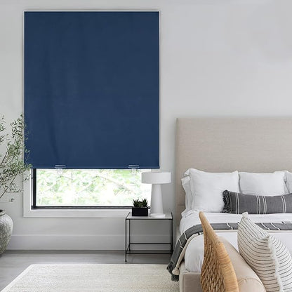 LazBlinds 100% Blackout Door Curtain, No Tools No Drill Cordless Blinds for Windows, Thermal Insulated UV Protection Privacy Curtains for French Door Front Door(26''W x 68''H, Navy Blue, 1 Panel)