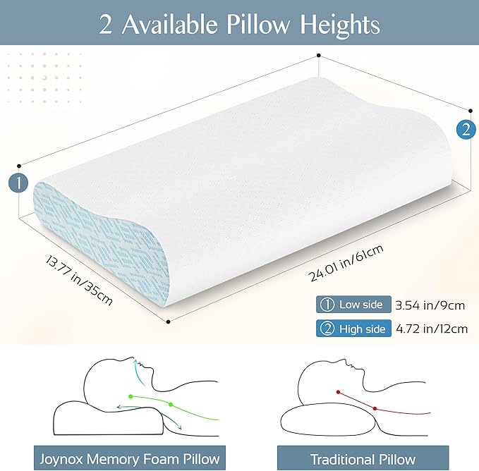 Memory Foam Pillows for Neck Pain Relief, Cooling Neck Pillow for Sleeping, Ergonomic Cervical Neck Support Pillow with Breathable Pillowcase for Side Back Stomach Sleepers