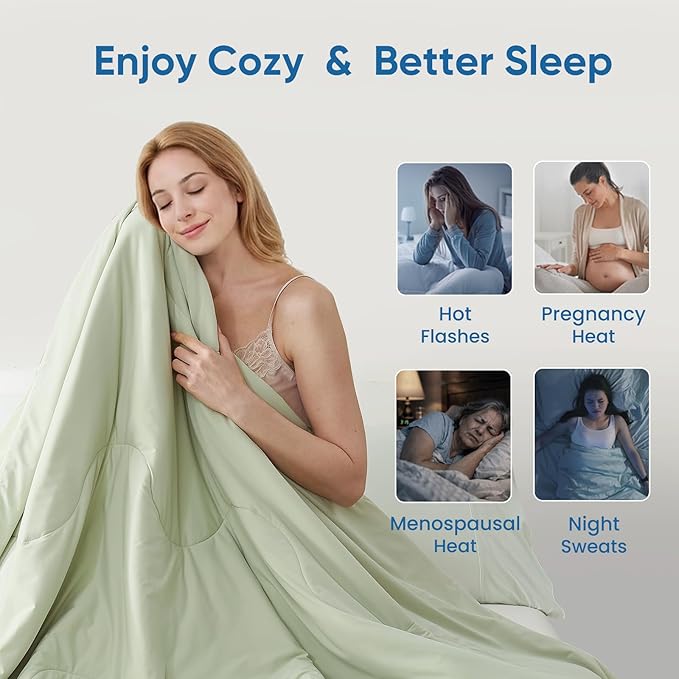 Snuggle Sac Natural Viscose Cooling Comforter King Size, Lightweight Breathable Silky Cooling Bedding with Q-Max>0.45 for Bedroom, Home Decor, Hot Sleepers & Night Sweats, Sage Green 106"x90"