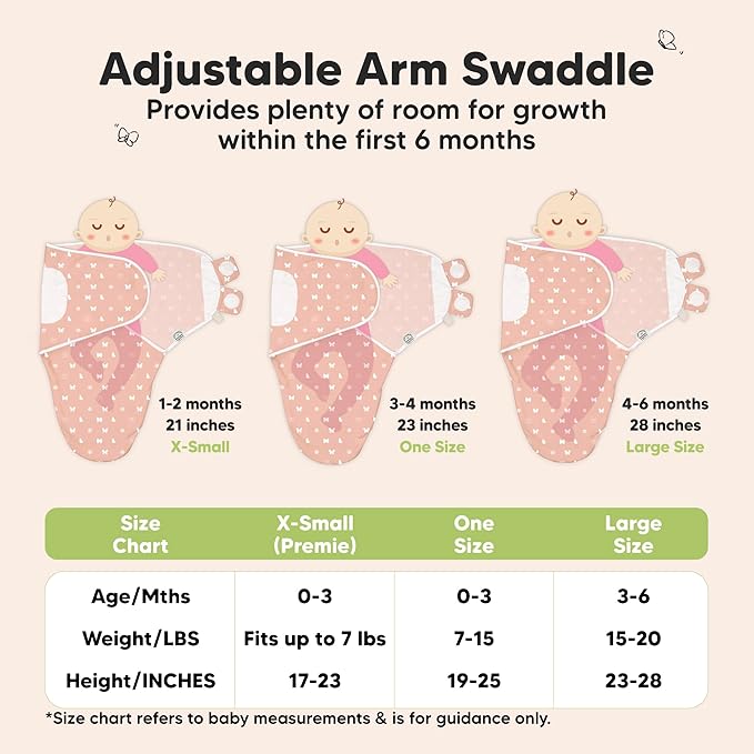 3-Pack Organic Baby Swaddle Sleep Sacks - Swaddles for Newborns, Infant 3-6 Months, Baby Girls, Boys, Soft & Snug Newborn Sleep Sack, Nursery Swaddling Blankets (Butterflies, L)