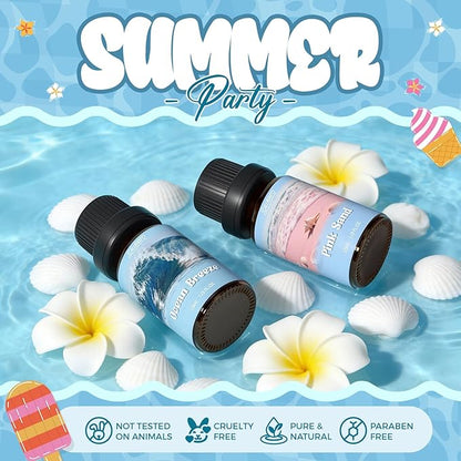 SALUBRITO Summer Fragrance Oils Set, Premium Essential Oils Set for Diffuser, Candle, Soap Making, Fresh Cotton, Coconut, Mojito, Pineapple, Ocean Breeze, Pink Island, Strong Scented Oils