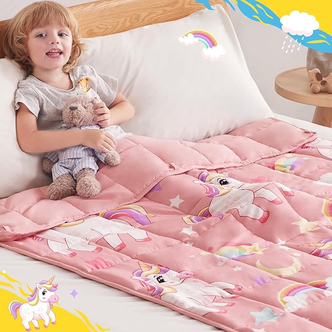 anfie Weighted Blanket Kids (36"x48" 5lbs) Weighted Blanket Cooling Blanket for Sleeping,Throw Size Breathable Blanket with Premium Glass Bead(Pink Unicorn)