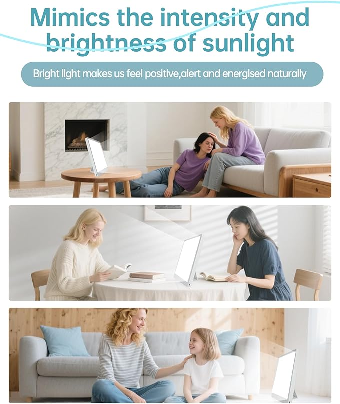 Light Therapy Lamp with 10,000 Lux, UV-Free, LED Bright White Light with 3 Color Temperature, 3 Brightness Levels, 20-60min Timer, Touch Control Happy Light - Boost Mood, Sleep & Focus