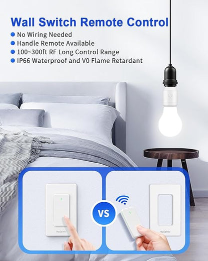 Remote Control Light Socket with Wifi(2.4G Only), Smart WiFi & Bluetooth & RF433 E26 E27 Light Bulb Adapter & Wireless Wall Switch, Remote and APP Control, Voice Control with Alexa and Google