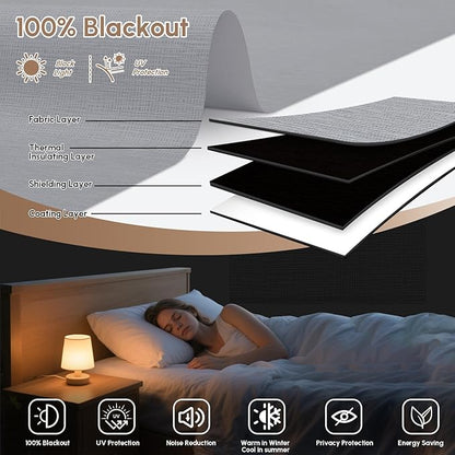 Kincmo No Drill Motorized Blinds with Remote, 100% Blackout Roller Shades for Windows, Custom Electric Blinds Compatible with Alexa, Apple Homekit, Google Home (100% Blackout Weave Grey)