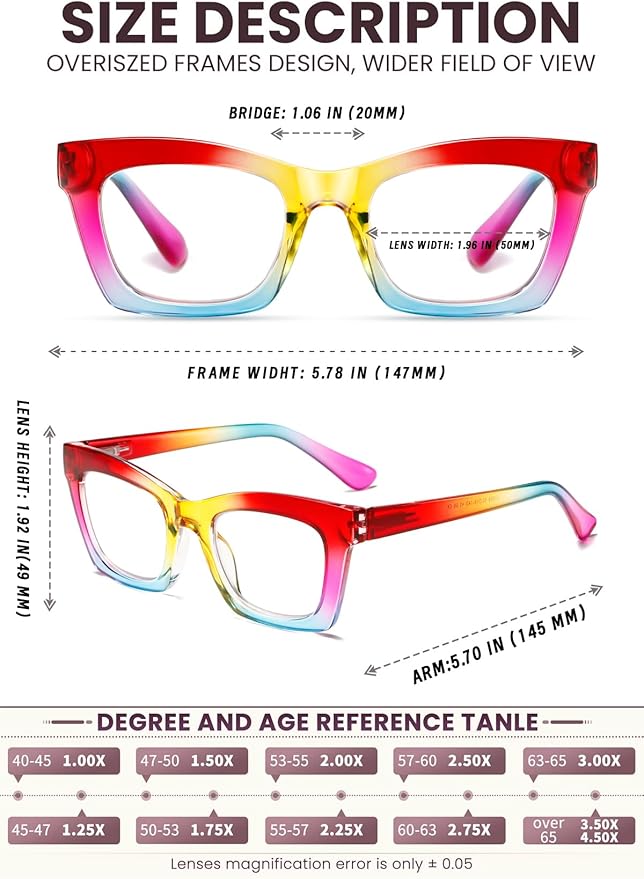 Hubeye Oprah Style Reading Glasses for Women Men Blue Light Blocking Computer Square Readers with Spring Hinge