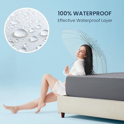 Sleep Zone Cooling Mattress Protector Full, Waterproof Bedding Pad for Hot Sleepers, Soft & Breathable Mattress Topper, Deep Pocket Mattress Cover, Hotel Quality (Dark Gray，Full)