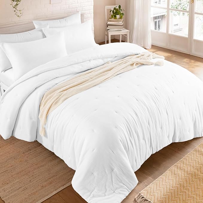 HOMBYS 100% Cotton Muslin Comforter Oversized King 120x120, Lightweight and Breathable Down Alternative Comforter,Soft Gauze Summer Pure White Reversible Fluffy Duvet Insert