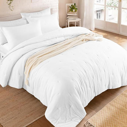 HOMBYS 100% Cotton Muslin Comforter Oversized King 120x120, Lightweight and Breathable Down Alternative Comforter,Soft Gauze Summer Pure White Reversible Fluffy Duvet Insert