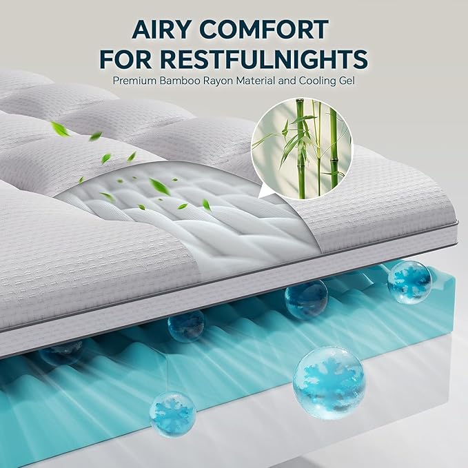 4 Inch Memory Foam Mattress Topper Twin Size - Dual Layer 3 Inch Cooling Gel Memory Pad and 1 Inch Pillow Top Mattress Cover for Back Pain - 54" x 75" x 4"