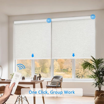 Motorized Blinds with Remote Cordless Automatic Motorized Shades Custom Blinds for Windows Smart Curtains Compatible with Alexa Google Home(Blackout Jacquard Beige,W51 x H72in)
