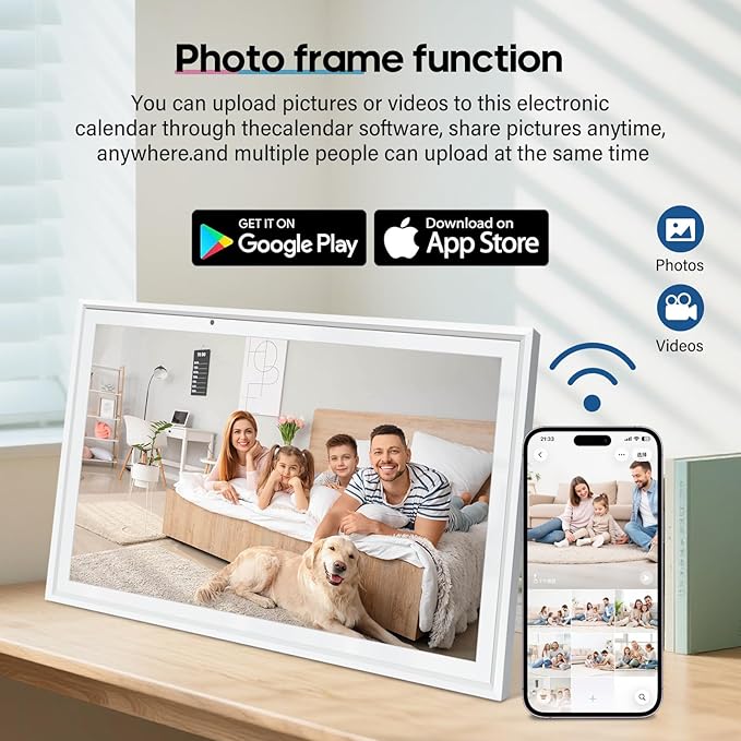 Digital Calendar 15.6 Inch Smart Electronic Family Planner with Chore Chart Display, IPS HD Touch Screen with WiFi App Control, Share Photos, Videos and Sound Reminder,white