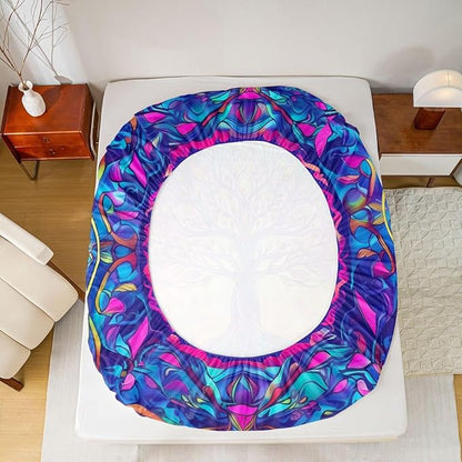 Tree of Life Kids Twin Size Fitted Sheet,Aesthetic Stained Glass Leaves Boys Girls Bed Sheets,Nature Plant Abstract Room Decor,Colorful Bedding Set,1 Pillowcase(No Flat)