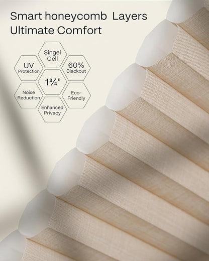 Graywind Motorized Matter Cellular Shades- 60% Blackout 1-3/4"Cell Honeycomb Blinds for Indoor Windows, Compatible with Alexa Google Siri, Custom Size,Melange Coffee