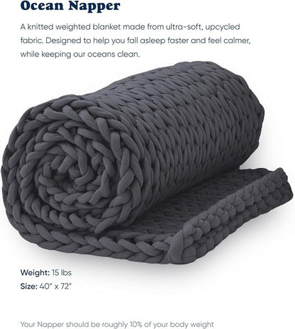 Bearaby Weighted Blanket 15 lbs (40"x72") – Asteroid Grey Blanket Recycled Polyester – Eco-Friendly, Heavy Throw for Adults – Soft, Breathable, Sustainable Comfort