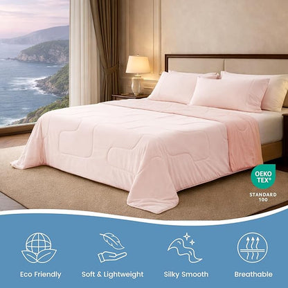 Cozy Bliss x Sorona® Viscose Natural Fiber Cooling Comforter Queen Size, Reversible Silky Smooth Cooling Blanket with Q-Max＞0.45 for Hot Sleepers & Night Sweats, Cool Pink, 90"x90"