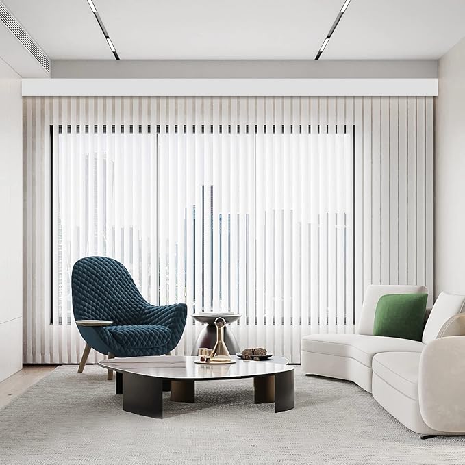 Cordless Vertical Blinds Window Blind, Pure White Blackout Fabric Vertical Blind, Energy Saving UV Protection Noise Reduce Vertical Blinds for Sliding Glass Doors, Patio Doors