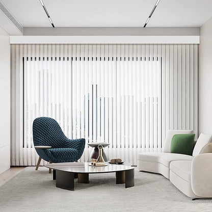 Cordless Vertical Blinds Window Blind, Pure White Blackout Fabric Vertical Blind, Energy Saving UV Protection Noise Reduce Vertical Blinds for Sliding Glass Doors, Patio Doors