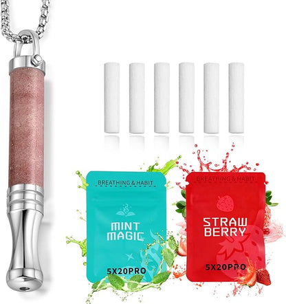 Breathe Free Necklace, Natural Stone Breathing Necklace for Stress Relief, Mindfulness and Relaxation, Anxiety Necklace Mindful Breathefree Calm Tool with Plant Cores, Portable Wellness Gift for Adult