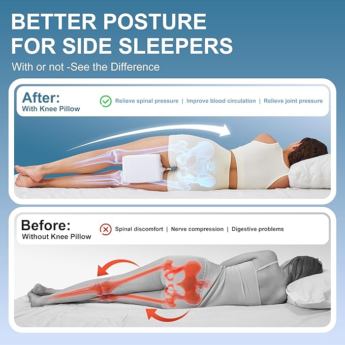 Knee Pillow for Side Sleepers, Leg Pillow for Sciatica, Back, HIPS, Knees, Joints Pain Relief,Pillows for Between Legs While Sleeping Spine Alignment Support & Relieves Pressure,Non-Strap,White
