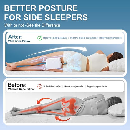 Knee Pillow for Side Sleepers, Leg Pillow for Sciatica, Back, HIPS, Knees, Joints Pain Relief,Pillows for Between Legs While Sleeping Spine Alignment Support & Relieves Pressure,Non-Strap,White