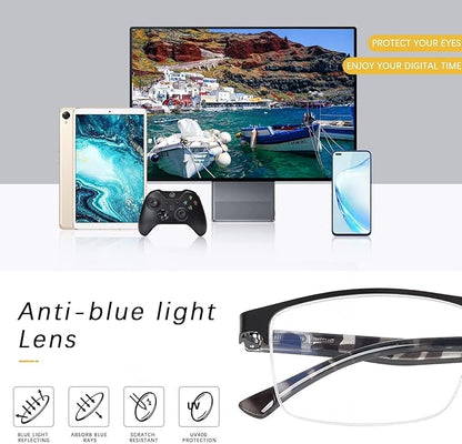 FONHCOO Reading Glasses for Women Men, Blue Light Blocking Reading Glasses Metal Half Frame Computer Readers Anti UV/Glare