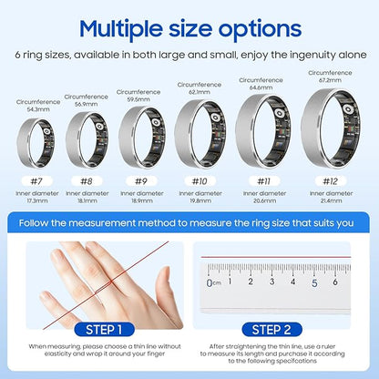 Smart Health Ring, Featuring Stress and Sleep Monitoring Functions, Compatible with iOS and Android, Waterproof Fitness Tracker for Women & Men, No Subscription Fee. (Black, 7)