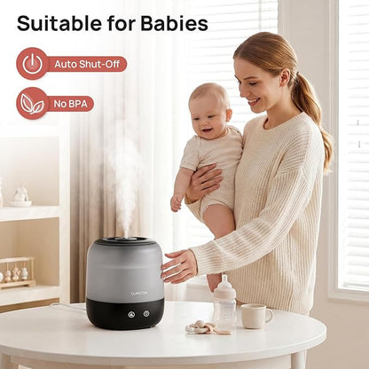 Clarston Humidifiers for Bedroom, 2L Top Fill with 360° Nozzle for Large Room, 7-Color Night Light, 24dB Quiet Cool Mist Air Humidifier for Baby Nursery & Plants, No BPA, Auto Shut Off, Easy to Clean