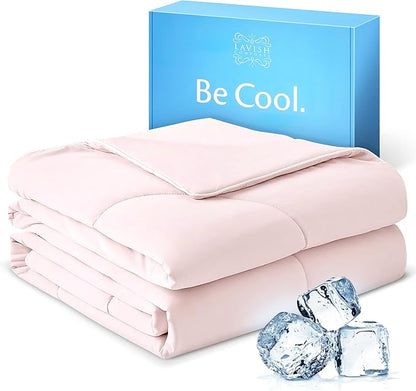 Lavish Comforts® Cooling Comforter Queen Size│Premium Cold Blanket Summer Comforter Q-Max>0.4│Cooling Blanket Queen Size/Full Size 90"x90" Light Pink Bedding