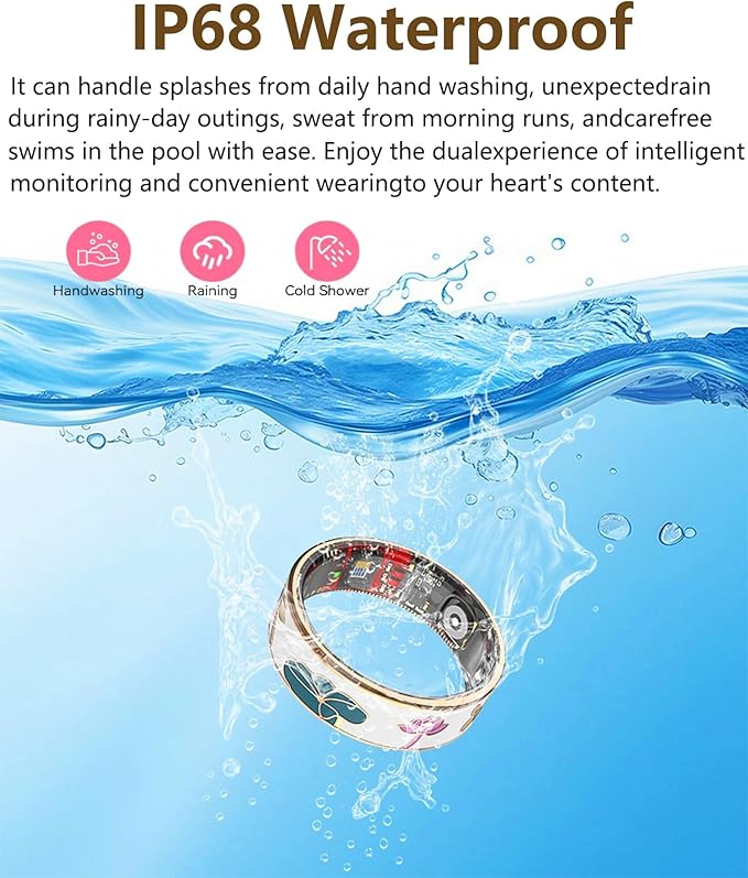 Smart Ring for Women,Fitness Tracker with Heart Rate,Blood Oxygen,Menstrual Cycle,Sleep Monitoring,Step Counting,IP68 Waterproof for iOS and Android,No Subscription Fee (7#)