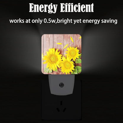 Vintage Wooden Sunflower Night Light,Plug Into Wall with Dusk to Dawn Light Sensors, Warm Nightlights for Bedroom, Bathroom, Hallway, Kitchen, Gifts Ideal for Boys Girls Women Men