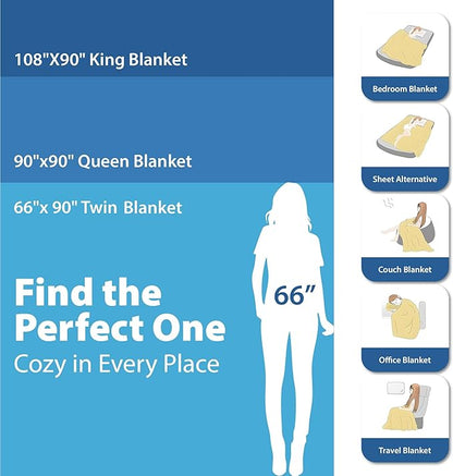 Queen Size Blanket, 70% Rayon (Derived from Bamboo) and 30% Cotton, Lightweight Jacquard Weave, Breathable and Soft Summer Blanket for Bed or Couch, 90” x 90”, Grey
