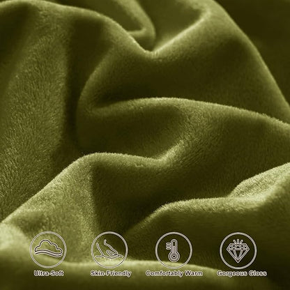 PHF Super Soft Velvet Pillowcases Standard Size, No Insert, 2 Pack Luxury Cozy Warm Pillow Shams Covers with Envelope Closure, 20" X 26" Cozy Fuzzy Flannel Pillow Case, Olive Green