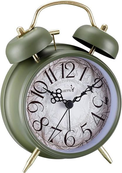 Loud Alarm for Deep Sleepers 4'' Retro & Fashionable Twin Bell Alarm Clock with Backlight for Bedroom and Home Decoration(Avocado Green)