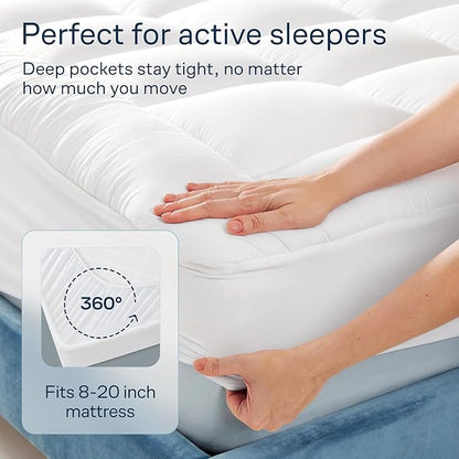 Cloud-Like Twin XL Mattress Topper - 100% Cotton Top Mattress Pad for Back Pain Relief - Breathable & Naturally Cooling for Hot Sleepers, White
