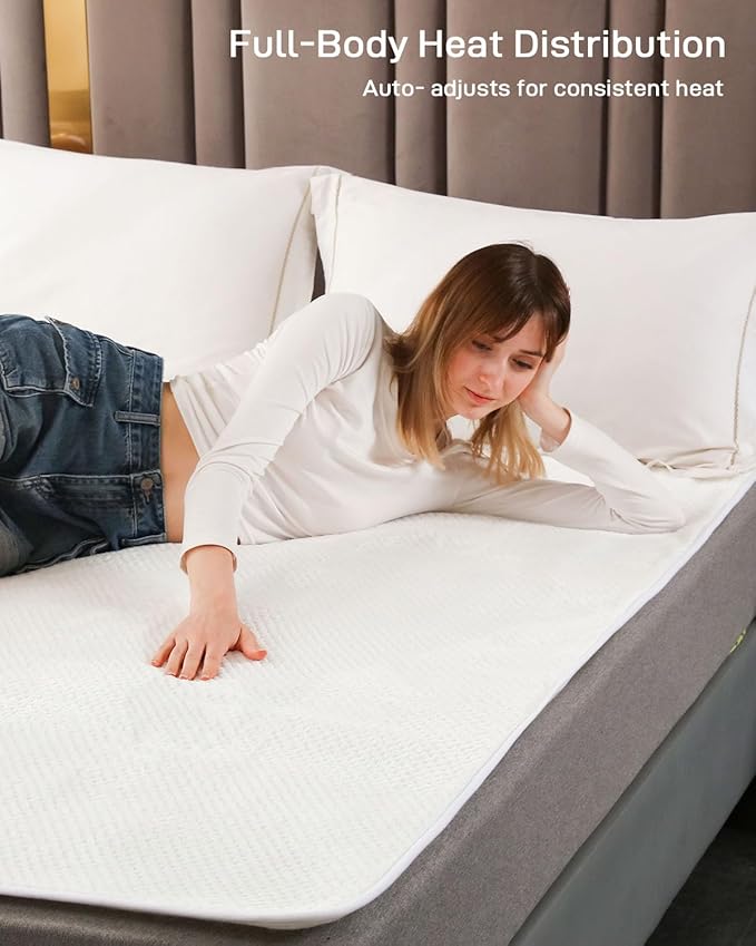 Heated Mattress Pad Queen Size - Electric Mattress Pad with Dual Control, Soft Blanket, Bed Warmer Heater Sheets, 8 Heating Settings,1/2/10 Hours Auto Shut Off, 60" x 80" Cream
