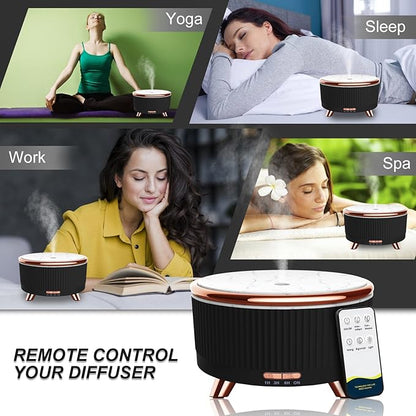 Diffusers for Essential Oils Large Room, 500ml Aromatherapy Diffuser Cool Mist Humidifier with Remote Control,7 Colors Lights & 4 Mist Mode Waterless Auto Off for Women Office Home
