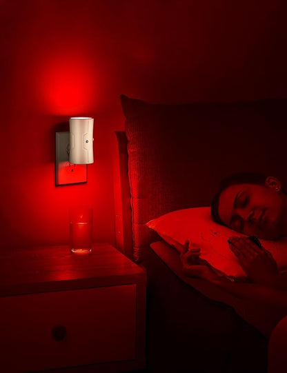 Night Light, Night Lights Plug into Wall [2 Pack], 0-100LM Adjustable Brightness Light Sensor Nightlights Plug in Wall for Hallway, Bathroom, Adults, Red Led Nightlight