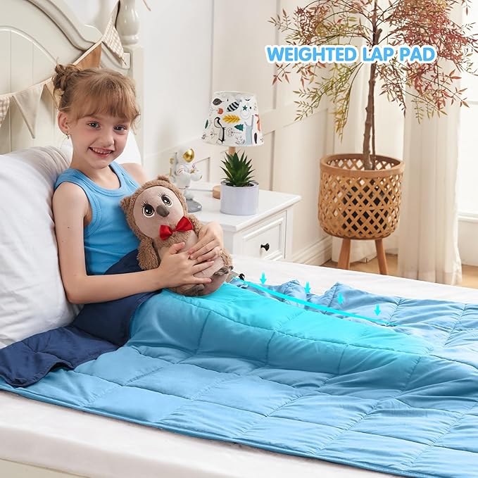 yescool Blue Weighted Blanket 3 Pounds Cooling Weighted Lap Blanket, Heavy Blankets for Sleeping, Weighted Throw Blanket Gift for 20-40lbs, 36"x48"