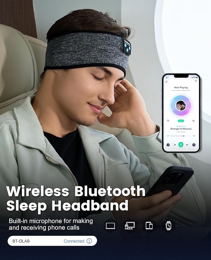 Perytong Sleep Headphones Wireless, Bluetooth Sports Headband Headphones with Ultra-Thin HD Stereo Speakers Perfect for Sleeping,Workout,Jogging,Yoga,Insomnia, Air Travel, Meditation (BlackGrey)