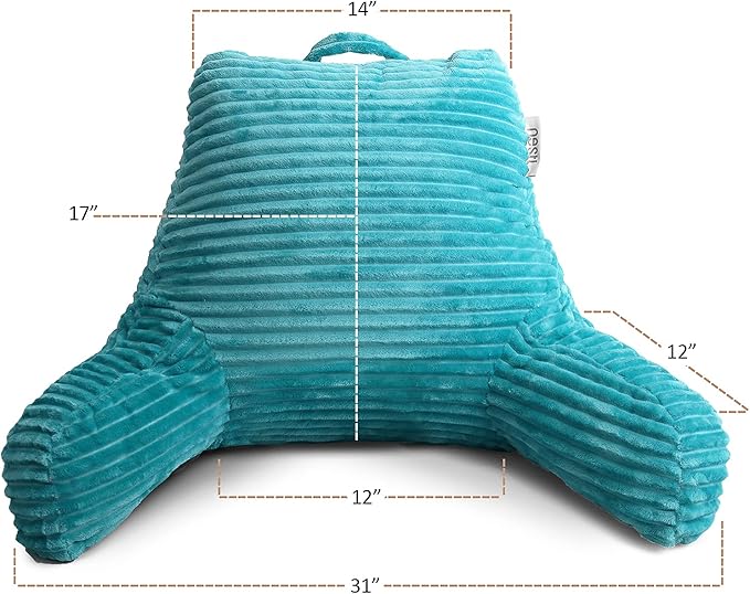 Nestl Reading Pillow with Shredded Memory Foam, Luxe Cut Plush Back Pillow for Sitting Up in Bed, Back and Arms Adjustable Support for Adult & Teens, Backrest Pillows with Washable Cover Teal