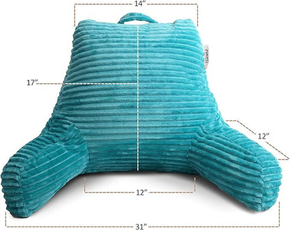 Nestl Reading Pillow with Shredded Memory Foam, Luxe Cut Plush Back Pillow for Sitting Up in Bed, Back and Arms Adjustable Support for Adult & Teens, Backrest Pillows with Washable Cover Teal