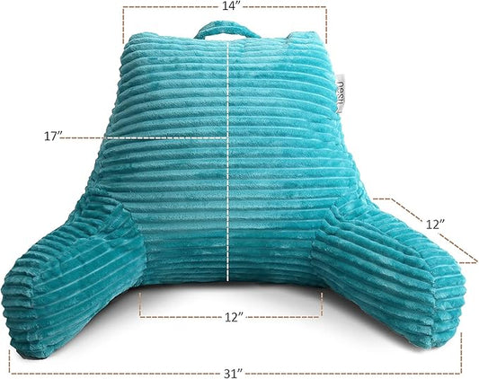 Nestl Reading Pillow with Shredded Memory Foam, Luxe Cut Plush Back Pillow for Sitting Up in Bed, Back and Arms Adjustable Support for Adult & Teens, Backrest Pillows with Washable Cover Teal