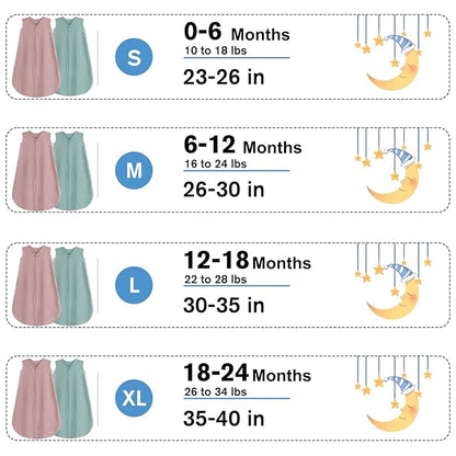 2 Pack Baby Sleep Sack 18-24 Months 100% Organic Cotton Muslin Baby Sleeping Bag 2-Way Zipper Toddler Wearable Blankets Comfy Stretchy Thin Sleep Sacks