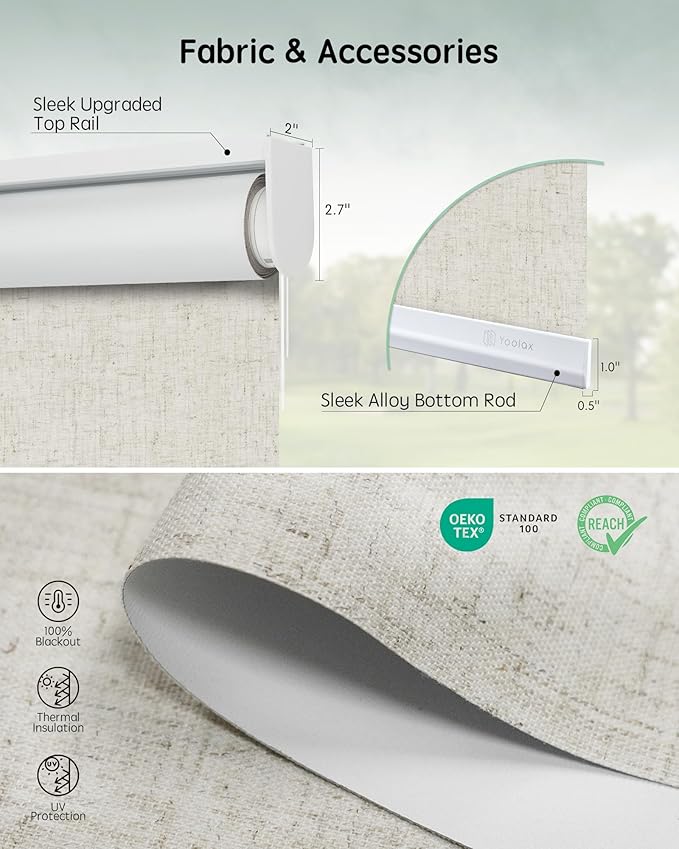 Yoolax Motorized Blinds with Remote, Blackout Smart Blinds for Windows Motorized Roller Shades, Automatic Window Blinds Compatible with Alexa Electric Blinds (Linen Beige, 31" W x 72" H)