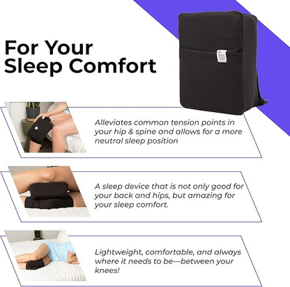 Sleep Gear Knee Zzz Pillow - Doctor-Designed Knee Sleeve & Foam Pillow for Side Sleepers - Compact, Ergonomic with Washable Cover for Sciatica & Back Pain Relief - X-Large