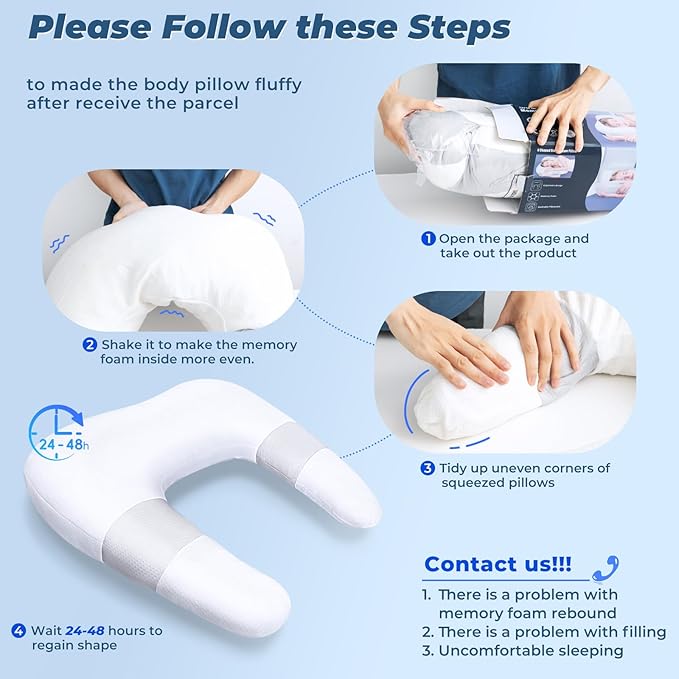 SAHEYER Side Sleeper Pillow for Shoulder Pain, U-Shaped Body Pillow for Adults, Contoured Support Shredded Memory Foam Pillow for Neck, Back, Arm Pain Relief with Removable Washable Cover (25.6 Inch