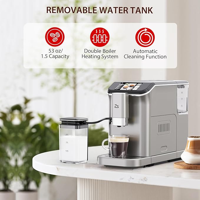 Fully Automatic Espresso Machine, 20 Bar Coffee Espresso Machine with Grinder & Automatic Milk Frother for Latte, Cappuccino, 7 Coffee Varieties, One-Touch Single/Double Shot for Espresso