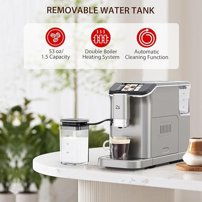 Fully Automatic Espresso Machine, 20 Bar Coffee Espresso Machine with Grinder & Automatic Milk Frother for Latte, Cappuccino, 7 Coffee Varieties, One-Touch Single/Double Shot for Espresso