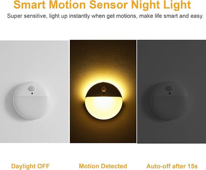 2 Pack Motion Sensor Night Light, Gold Yellow, 3 Lighting Modes, Stepless Dimming, Battery-Powered, Dimmable LED, Suitable for Bedroom, Bathroom, Stairs, Corridors, Closets